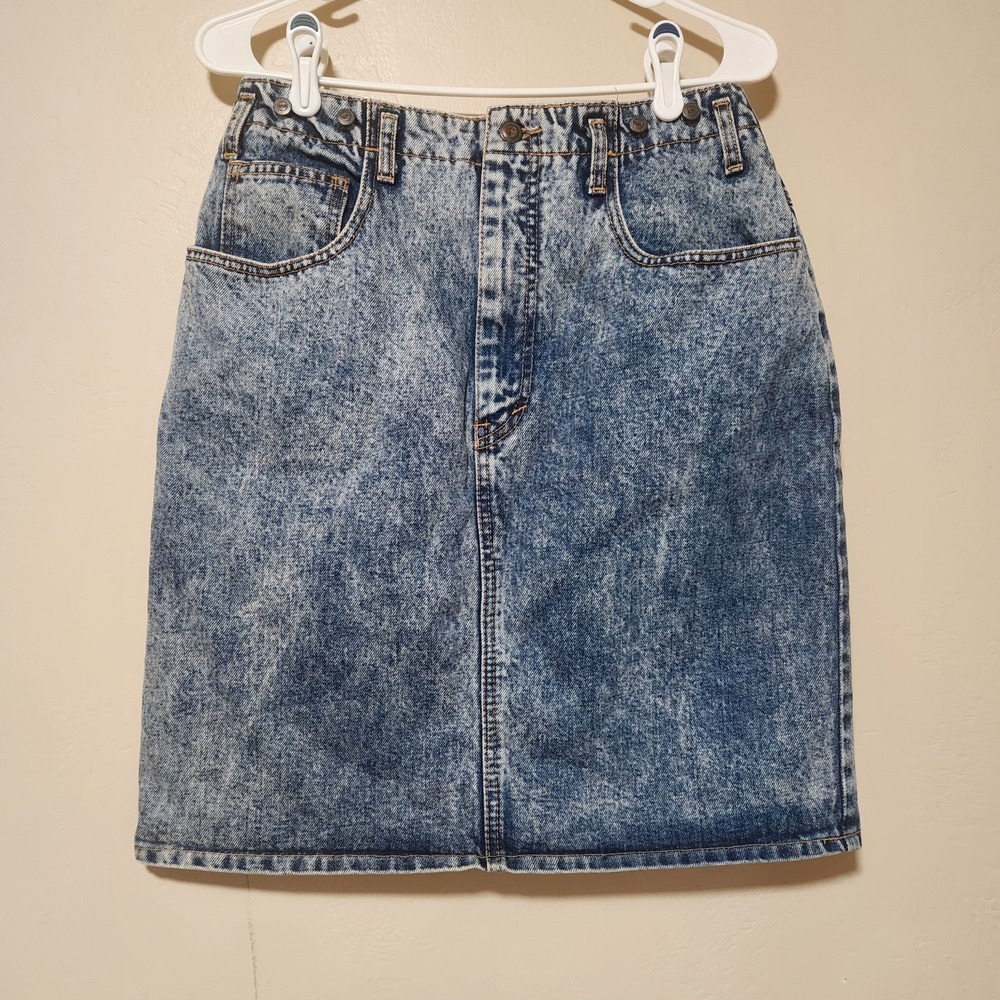 Vtg Retro Acid Wash Weathered Blues Women's 13/14 Denim Jean Skirt